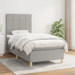 Greatstore Box spring postelja z vzmetnico svetlo siv 100x200 cm blago