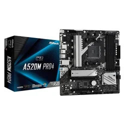 ASROCK Asrock A520M Pro4, Socket AM4, mikro ATX, podpora za AMD Ryzen 3/5/7/9, 64 GB RAM, 7.1 kanalni zvok, napredno delovanje.