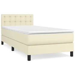Vidaxl Box spring postelja z vzmetnico krem 90x190 cm umetno usnje