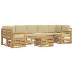 Set vanjskih sofa s jastukom 8 pcs Bijela i bež Poliester