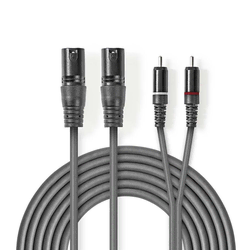 NEDIS COTH15210GY30 Balanced Audio Cable 2x XLR 3-Pin muski na 2x RCA muski, 3m, PVC, Dark Grey