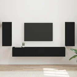 Set TV komoda 4 pcs Crna Konstruirano drvo