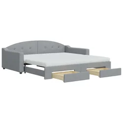 Vidaxl Izvlečna dnevna postelja s predali svetlo siva 100x200 cm blago