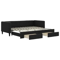 Vidaxl Izvlečna dnevna postelja s predali črna 80x200 cm blago