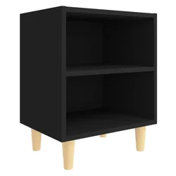 Vidaxl Nočna omarica s trdnimi lesenimi nogami črna 40x30x50 cm