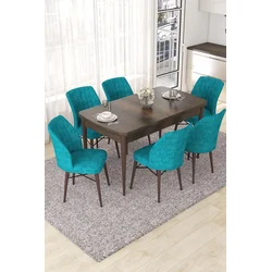 Hanah Home Set Trpezarijski sto i 6 stolica Nef, Tirkizno-braon