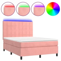 Vidaxl Box spring postelja z vzmetnico LED roza 80x200 cm žamet
