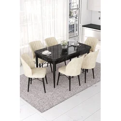 Hanah Home Set Trpezarijski sto i 6 stolica Nef, Krem-crni