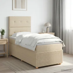 vidaXL Postelja boxspring z vzmetnico Krem 100 x 200 cm Blago
