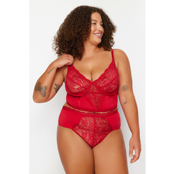 Trendyol Curve Red Lace Detailed Bustier-Panties Underwear Sets