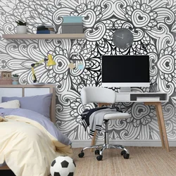 Tapeta etno Mandala v črnobeli varianti - 441x297