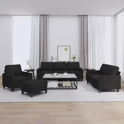 4-dijelni set sofa s jastucima crni od tkanine