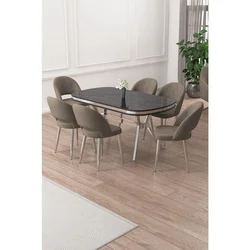 Hanah Home trpezarijski set Jita, sto i 6 stolica, ploča u dekoru Sonata, hromirane noge, kapućino tkanina Babyface