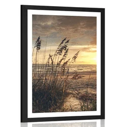 Plakat s paspartujem sončni zahod na plaži - 60x90 no frame