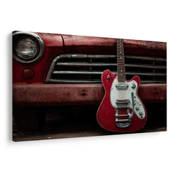 Slika vintage kitara in avto - 90x60