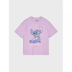 Sinsay - Pamučna majica sa printom Stitch - lavanda
