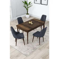 Hanah Home trpezarijski set Lia, sto na razvlačenje i 4 stolice, ploča u dekoru drveta Baroque, antracit tkanina Babyface