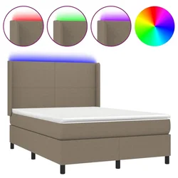 Vidaxl Box spring postelja z vzmetnico LED taupe 140x190 cm blago