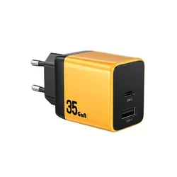 Wekome WP-U36 Superbrzi Strujni GaN punjač, 2-porta USB (3.0 i 3.1 tip C) 35W, žuti