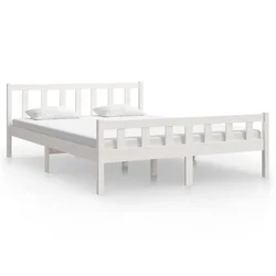 Vidaxl Posteljni okvir bel iz trdnega lesa 150x200 cm