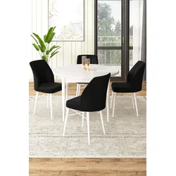 Hanah Home Set Trpezarijski sto i 4 stolice, Crno-beli