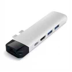 SATECHI Aluminium Type-C PRO Hub (HDMI 4K,PassThroughCharging,1x USB3.0,1xSD,Ethernet) - Silver