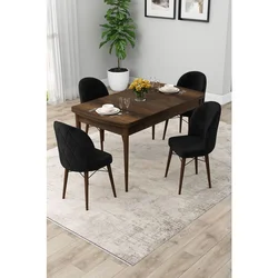 Hanah Home trpezarijski set Rut, sto na razvlačenje i 4 stolice, ploča u dekoru drveta Baroque, crna tkanina Babyface