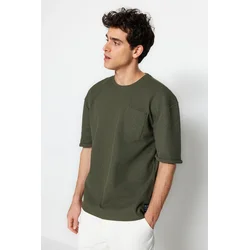 Trendyol Khaki Relaxed Crew Neck Short Sleeve Pocket Label Detail T-Shirt
