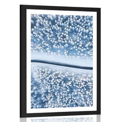 Plakat s paspartujem pogled na zimsko pokrajino - 30x45 silver