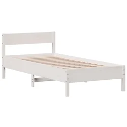 Vidaxl Posteljni okvir brez vzmetnice bel 90x200 cm trdna borovina