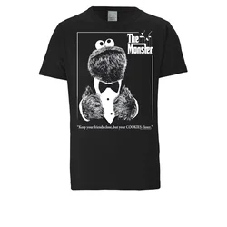 LOGOSHIRT Majica Sesamstrasse - Krümelmonster Pate  črna / bela