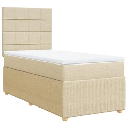 Vidaxl Box spring postelja z vzmetnico krem 90x190 cm blago