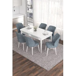 Hanah Home Set Trpezarijski sto i 6 stolica Eva, Sivo-beli