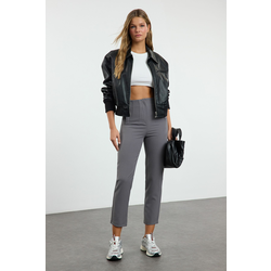 Trendyol Anthracite Cigarette Fit Plier High Waist Ankle-Length Woven Trousers