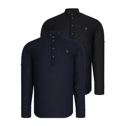 DOUBLE SET G783 DEWBERRY JUDGE COLLAR SHIRT-NAVY - BLACK