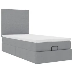 Vidaxl Otomanska postelja z vzmetnico siv 90x200 cm blago