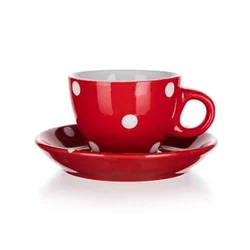 Banquet Skodelica in krožnik DOTS 100 ml, rdeča, komplet 8 kosov