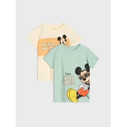 Sinsay - Pamučna majica sa printom 2 pack Mickey Mouse - mint zelena