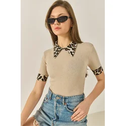 Bianco Lucci Ženska bluza na kratke rukave 2470 60284047, Polo neck, Bež