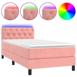 MAISON CHIC Box spring postelja - Vzmetna postelja z vzmetnico LED roza 80x200 cm žamet SL9944, (21904038)
