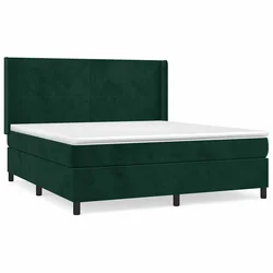 vidaXL Box spring postelja z vzmetnico temno zelena 180x200 cm žamet