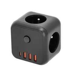 shumee Podaljšek 3 vtičnice + 3xUSB 1xUSB-C z ozemljitvijo, črne barve
