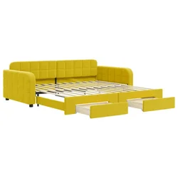 Vidaxl Izvlečna dnevna postelja s predali rumena 100x200 cm žamet