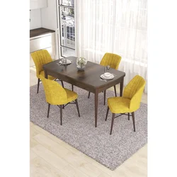 Hanah Home trpezarijski set Eva, sto na razvlačenje i 4 stolice, ploča u dekoru drveta Baroque, senf žuta tkanina Babyface