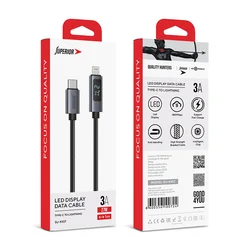 Superior USB data kabl SU-K107, Type-C na Lightning, Pleteni, 3A, 27W, LED ekran, 1 m, Crni