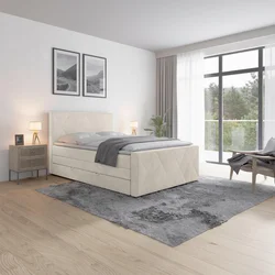 Livetastic BOXSPRING POSTELJA 140 cm  x 200 cm , les, kovina, umetna masa, tekstil bela