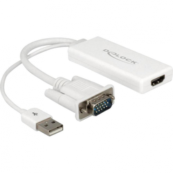 Delock VGA / USB / HDMI adapter [1x VGA-vtič, USB 2.0 vtič A => 1xHDMI-vtičnica] bel Delock