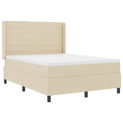 Vidaxl LED Box Spring Postelja z vzmetnico krema 140 x 190 cm blago