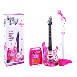 Dječja električna gitara s mikrofonom i pojačalom roza