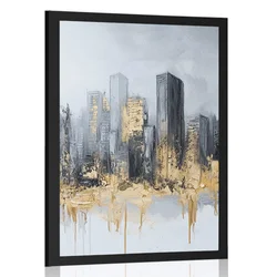 Plakat panorama nebotičnikov v zlato sivi - 30x45 no frame